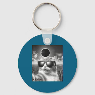 Funny With Cat Sunglasses Selfie Solar Eclipse Keychain