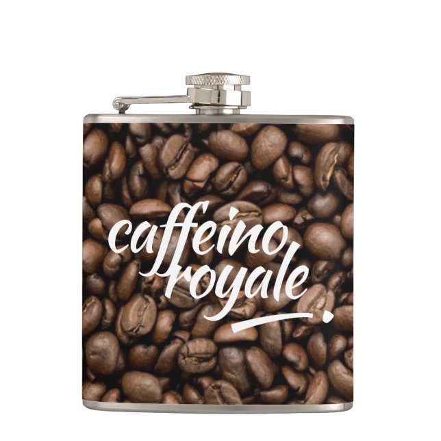 Funny Witty Pun Caffeino Royale Hip Flask (Front)