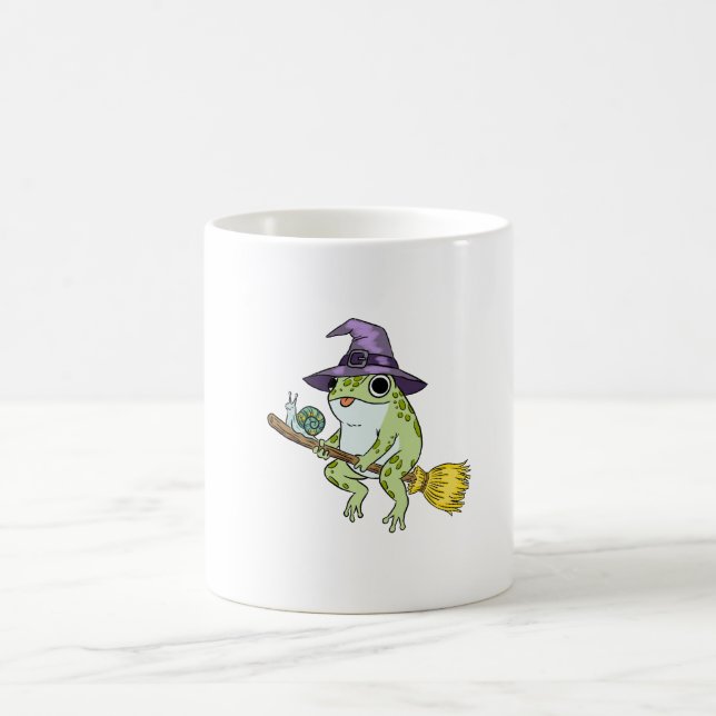 Funny Wizard Frog Rides A Broomstick Illustration Coffee Mug (Center)