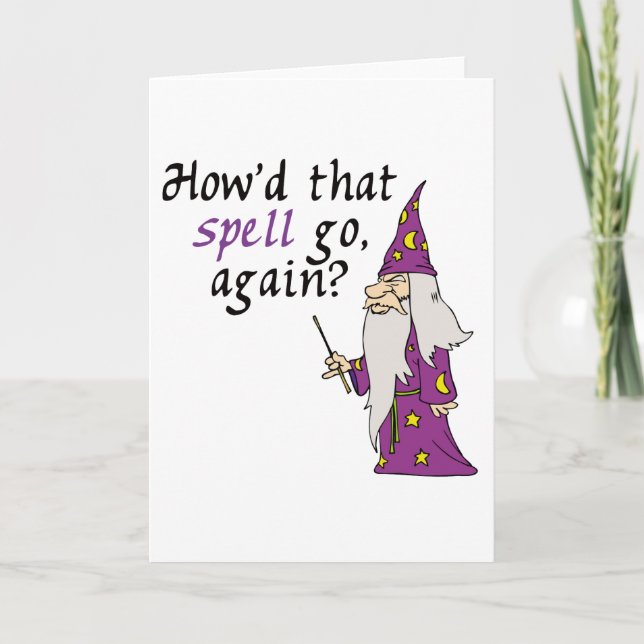Funny Wizard's Spell Halloween Card (Front)