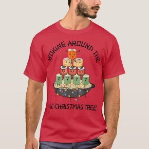 Funny Woking Around the Christmas Tree Anime Kawai T-Shirt