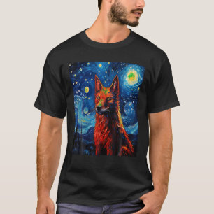 Funny Wolf art painting dog Lover Starry Night Wol T-Shirt