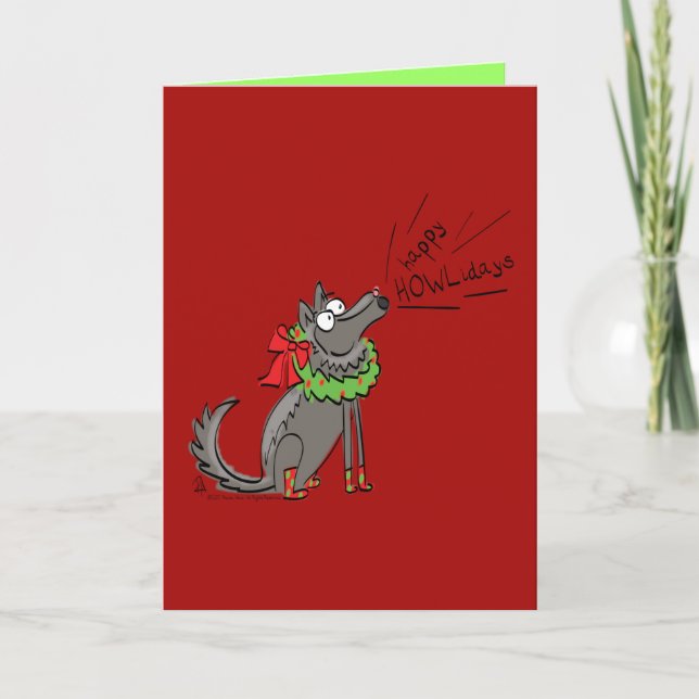 Funny Wolf Christmas Happy Howlidays Holiday Card (Front)