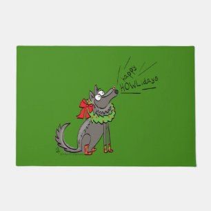 Funny Wolf Christmas Happy Howlidays Holiday Doormat