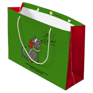 Funny Wolf Christmas Happy Howlidays Holiday Large Gift Bag
