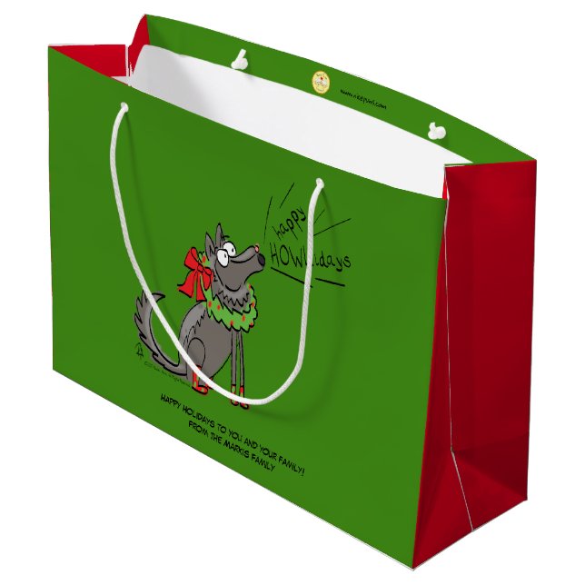Funny Wolf Christmas Happy Howlidays Holiday Large Gift Bag (Back Angled)