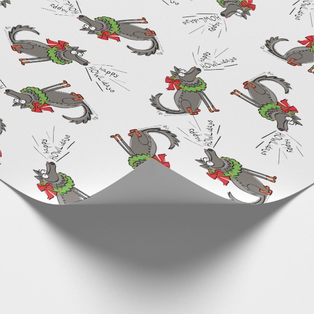 Funny Wolf Christmas Happy Howlidays Holiday Wrapping Paper (Corner)