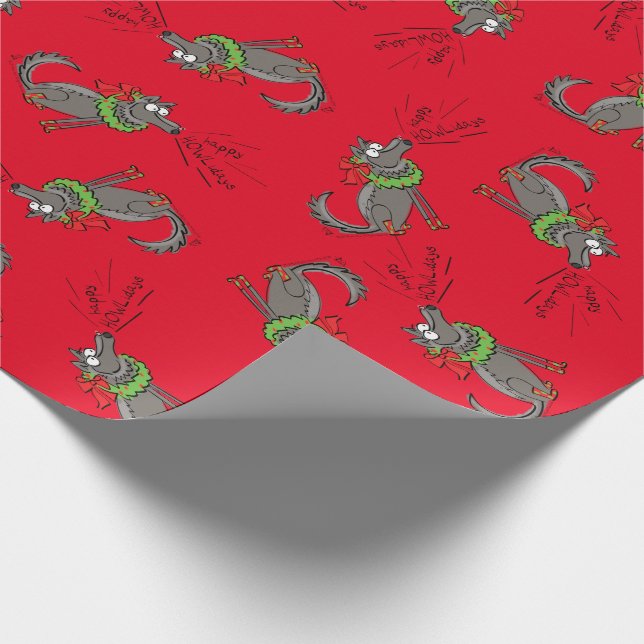 Funny Wolf Christmas Happy Howlidays Holiday Wrapping Paper (Corner)