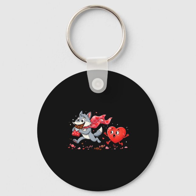 Funny wolf heart chocolate valentine wolves womens keychain (Front)
