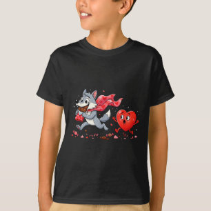 Funny wolf heart chocolate valentine wolves womens T-Shirt