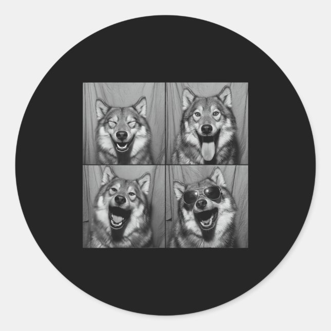 Funny Wolf Photo Booth Sungles Dog  Classic Round Sticker (Front)