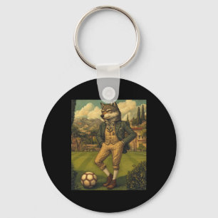 Funny Wolf Playing Soccer Graphic Weird Wolf Keychain