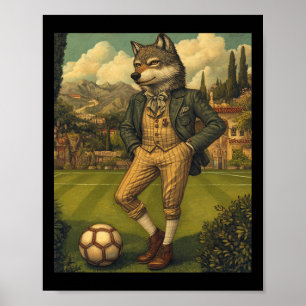 Funny Wolf Playing Soccer Graphic Weird Wolf  Poster