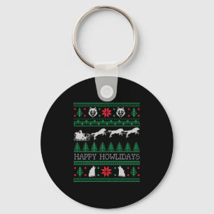 Funny Wolves Wolf Lover Ugly Christmas Sweater Keychain