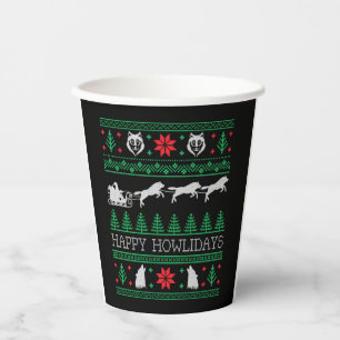 Funny Wolves Wolf Lover Ugly Christmas Sweater Paper Cups