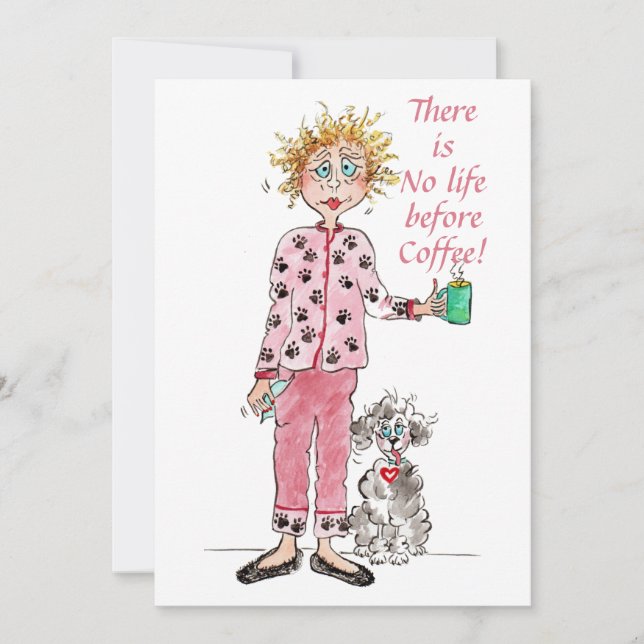 Funny Woman Caricature Before coffee Red Pyjamas  Holiday Card (Front)