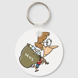 Funny Woman Hauling Heavy Mail Bag Keychain