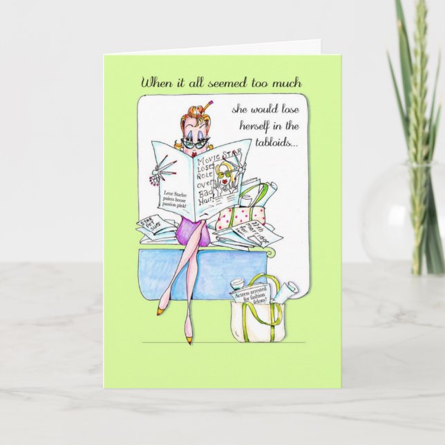 Funny woman humour birthday card - Tabloid humour! (Front)