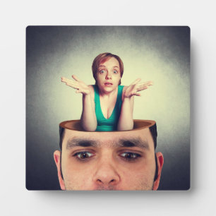 Funny woman in the man head plaque