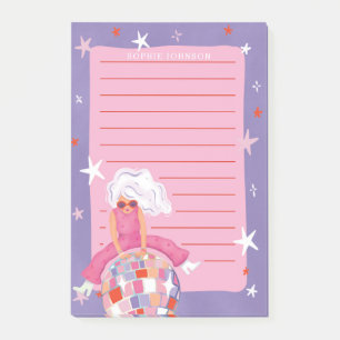 Funny Woman with Disco Ball Pink Purple Girly Post-it Notes