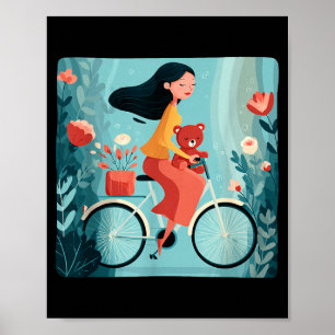 Funny Woman with Girl Bike and Teddy Bear Costume Poster