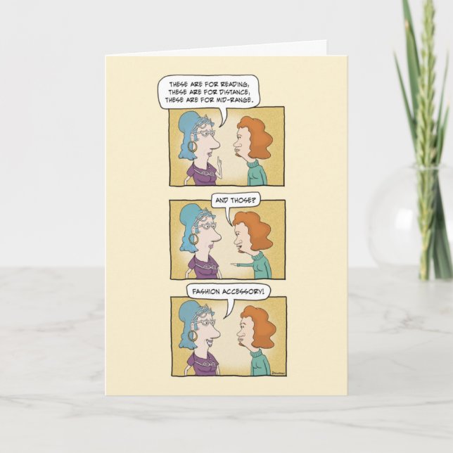 Funny Woman With Many Pairs of Glasses Birthday Card (Front)
