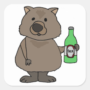 Funny Wombat Drinking Bottle of Beer Cartoon Square Sticker