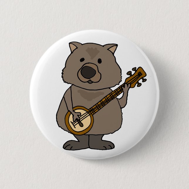 Funny Wombat Playing Banjo Cartoon 2 Inch Round Button (Front)