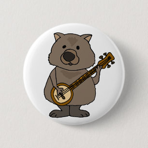 Funny Wombat Playing Banjo Cartoon 2 Inch Round Button