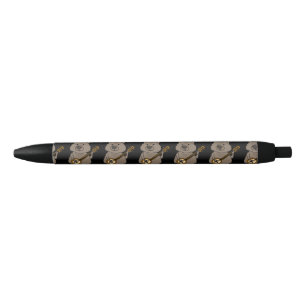 Funny Wombat Playing Banjo Cartoon Black Ink Pen
