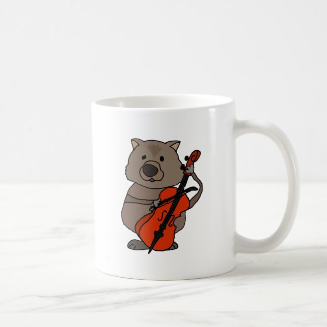 Funny Wombat Playing Cello Cartoon Coffee Mug (Right)
