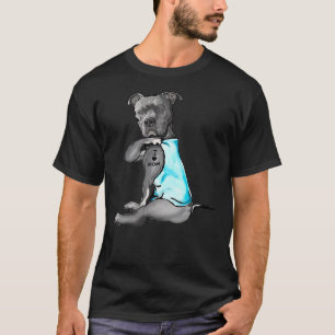 Funny Women Dog Pitbull I Love Mom Tattoo T-Shirt
