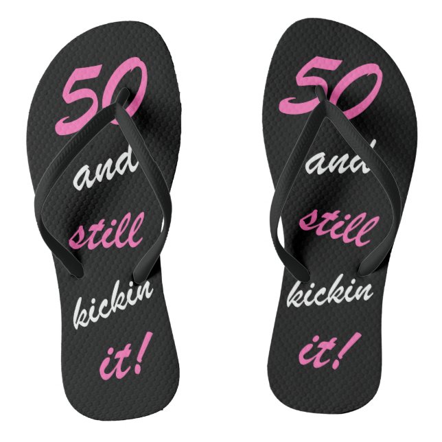 Funny Women's 50th Birthday Flip Flops (Footbed)