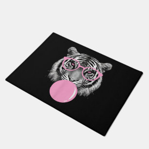 Funny Women's Tiger Glasses & Pink Bubble Gum Anim Doormat