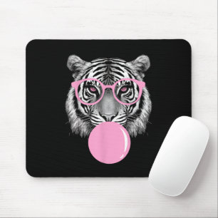 Funny Women's Tiger Glasses & Pink Bubble Gum Anim Mouse Pad