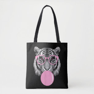 Funny Women's Tiger Glasses & Pink Bubble Gum Anim Tote Bag