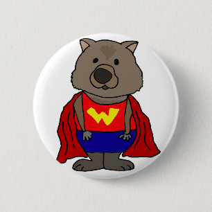 Funny Wonder Wombat Superhero Cartoon Art 2 Inch Round Button