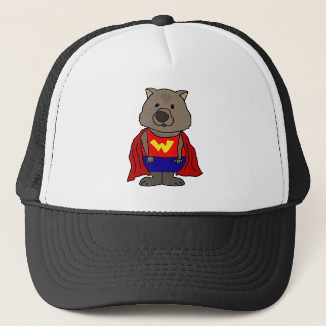 Funny Wonder Wombat Superhero Cartoon Art Trucker Hat (Front)
