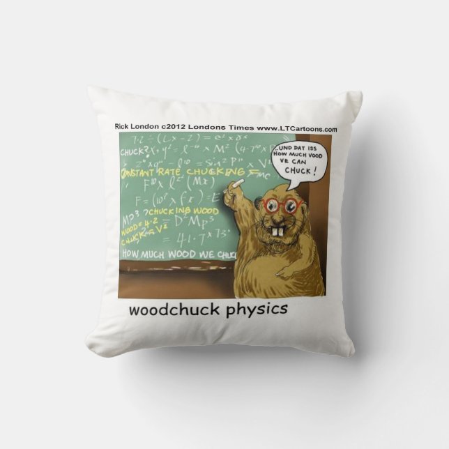 Funny Woodchuck Physics Throw Pillow Bottle by Ric (Front)