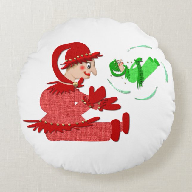Funny wooden play figures round pillow (Front)