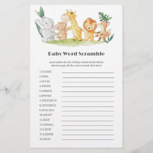 Funny woodland animals Baby Shower Word Scramble 
