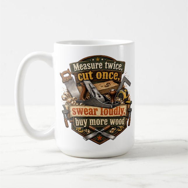Funny Woodworking Measure Twice Mug (Left)