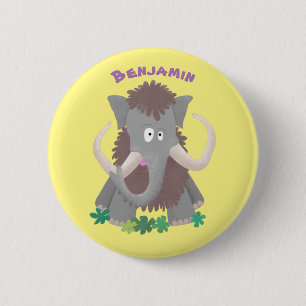 Funny woolly mammoth cartoon illustration 2 inch round button