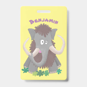 Funny woolly mammoth cartoon illustration badge