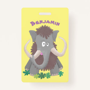 Funny woolly mammoth cartoon illustration badge