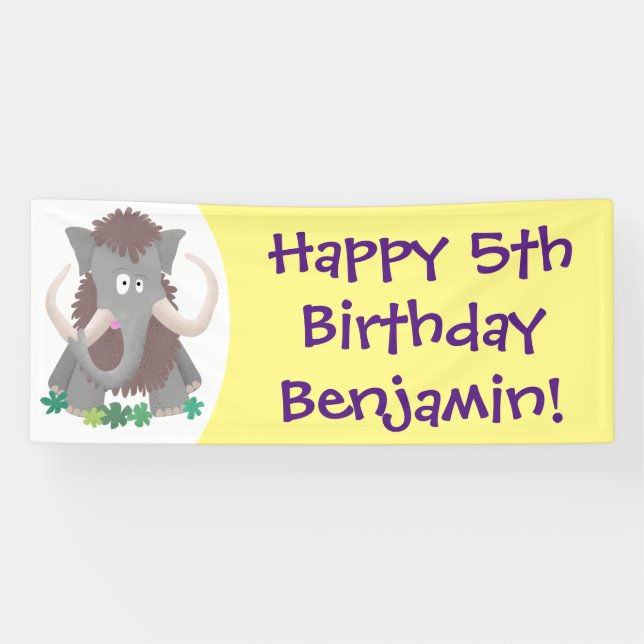 Funny woolly mammoth cartoon illustration banner (Horizontal)