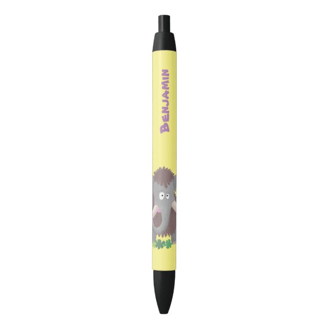 Funny woolly mammoth cartoon illustration black ink pen (Front Vertical)