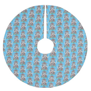 Funny woolly mammoth cartoon illustration brushed polyester tree skirt