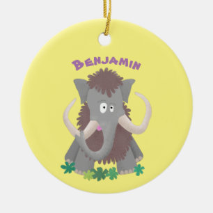 Funny woolly mammoth cartoon illustration ceramic ornament