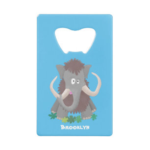 Funny woolly mammoth cartoon illustration credit card bottle opener